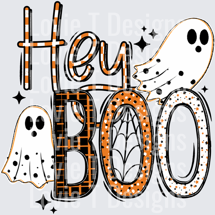 Hey Boo Halloween Pattern with Ghosts – DTF Transfer – product image