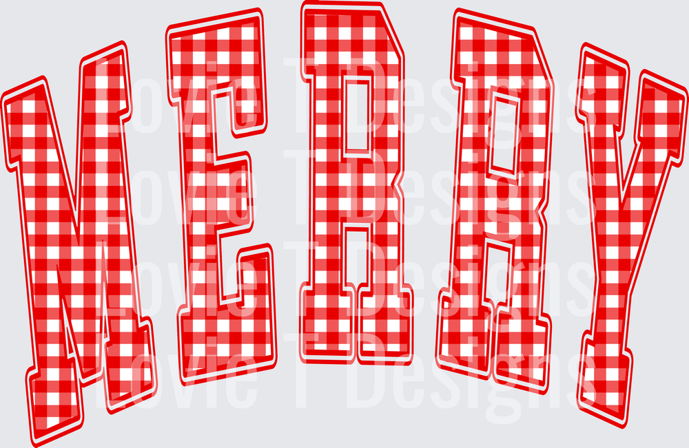 Merry Red Gingham Varsity DTF transfer design