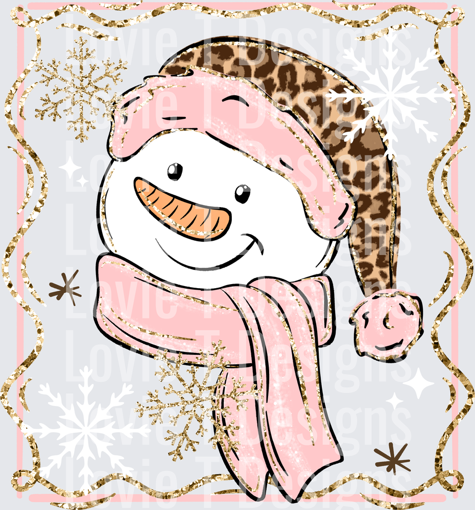 Pink & Leopard Snowman DTF transfer design
