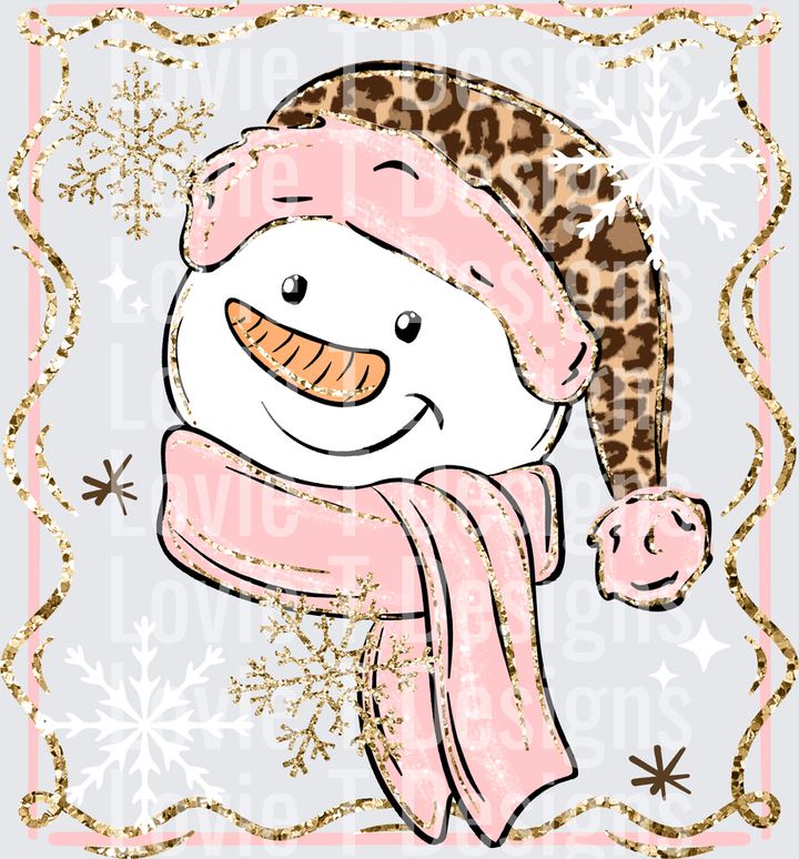 Pink & Leopard Snowman DTF transfer design
