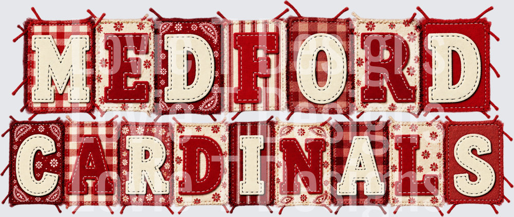 Medford Cardinals - Red and Cream Patchwork Varsity Lettering