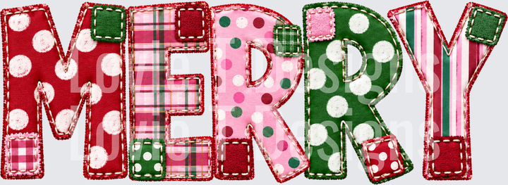 Merry Pink and Red Christmas DTF transfer design