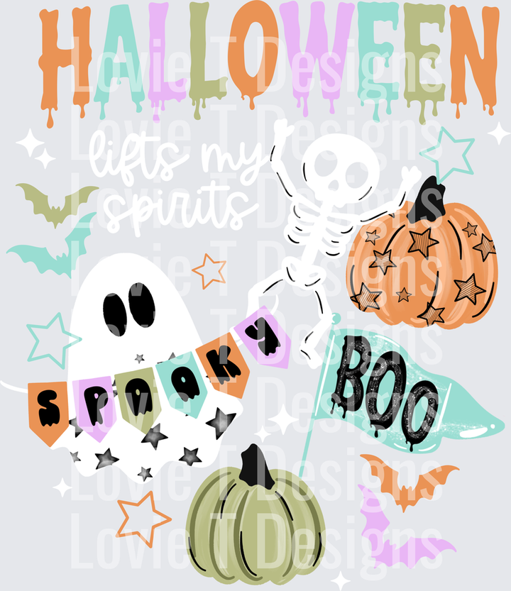 HALLOWEEN LIFTS MY SPIRITS Halloween DTF transfer design