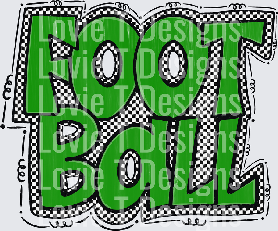 Bold Green Graffiti Football Preppy Football Text with Black and White Checkered Border