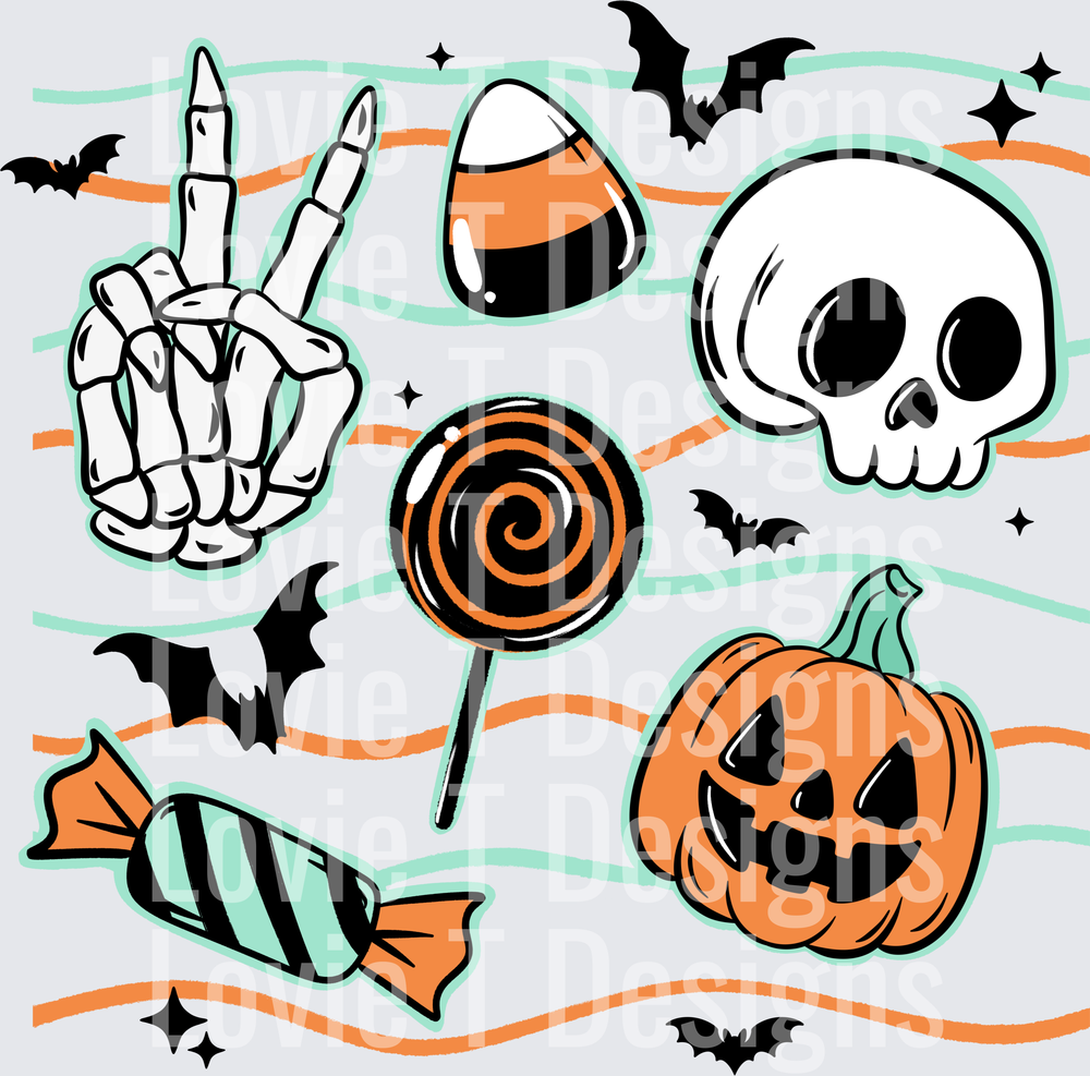SPOOKY THINGS WAVY LINES BLACK Halloween DTF transfer design
