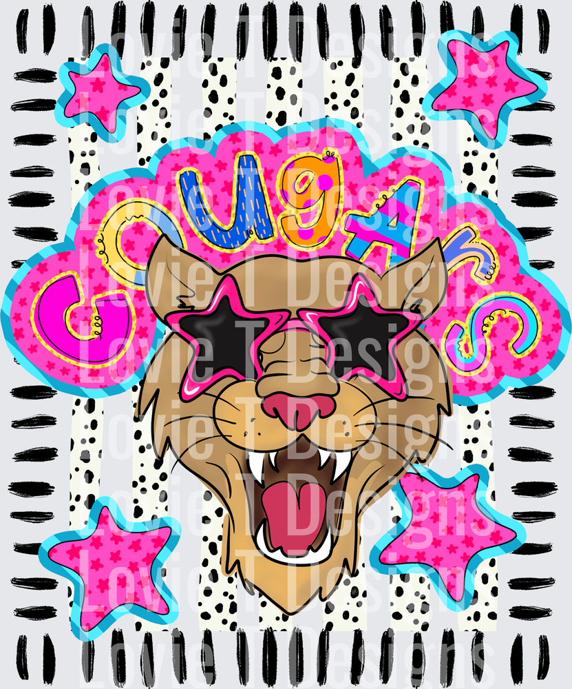Doodle Star Sunglasses Cougar mascot DTF transfer design