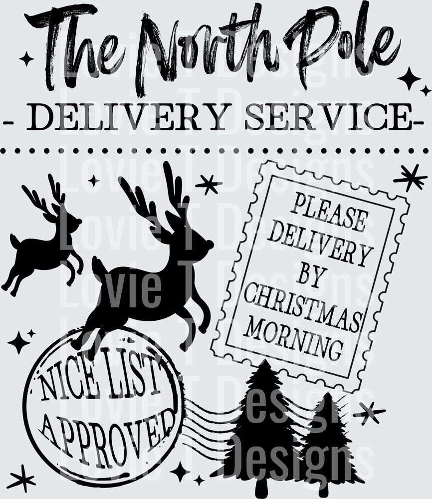 NORTH POLE DELIVERY SINGLE COLOR BLACK Christmas DTF transfer design