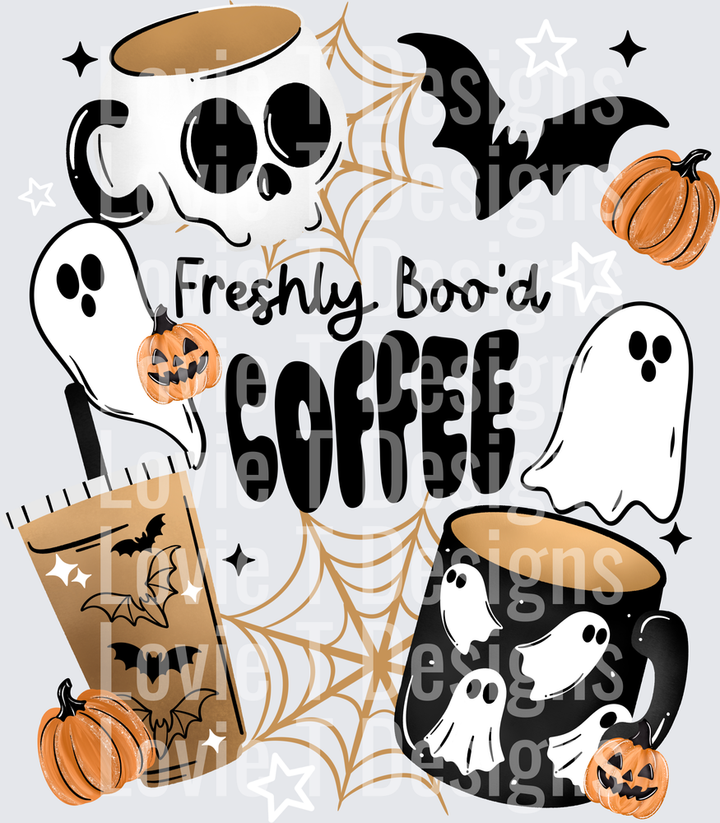 FRESHLY BOO’D COFFEE halloween DTF transfer design