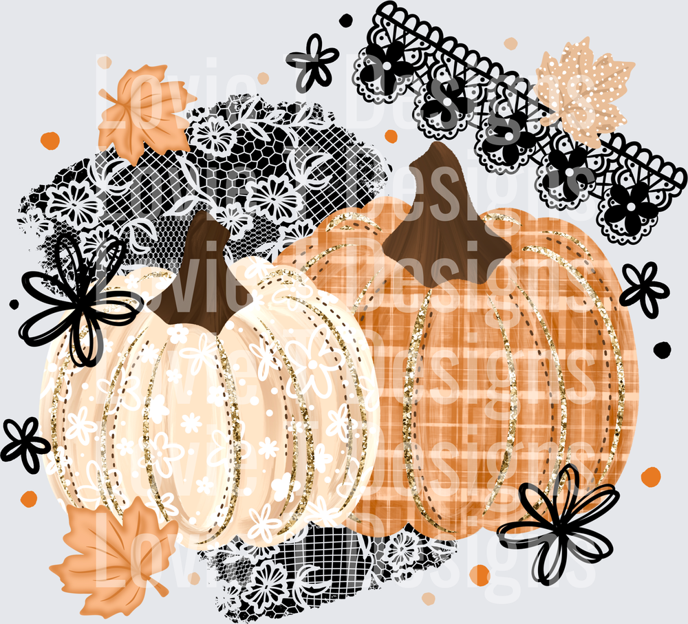 Glitter Pumpkins With Lace fall DTF transfer design