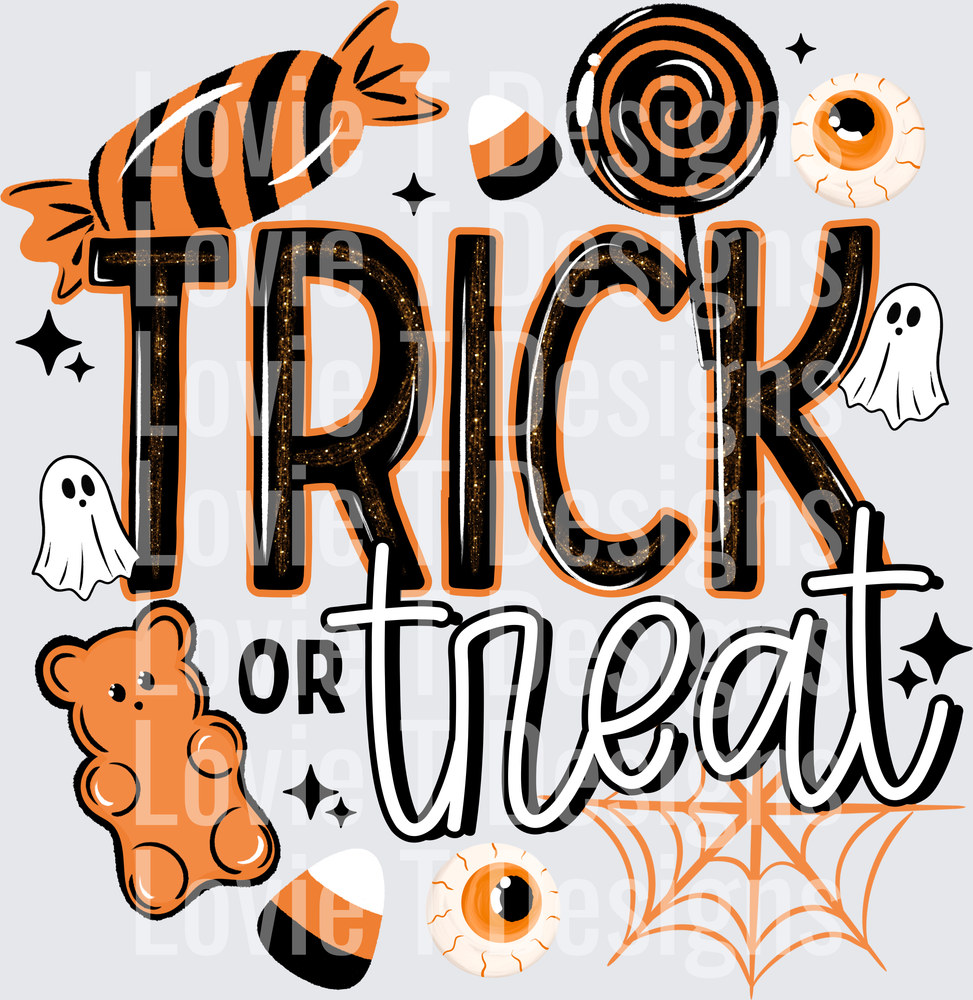 TRICK OR TREAT BLACK Halloween DTF transfer design