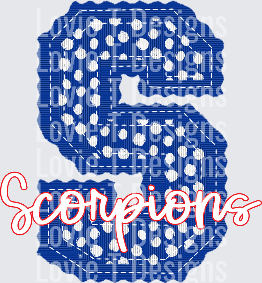 LETTERMAN ROYAL BLUE S DOT SCORPIONS RED OUTLINE