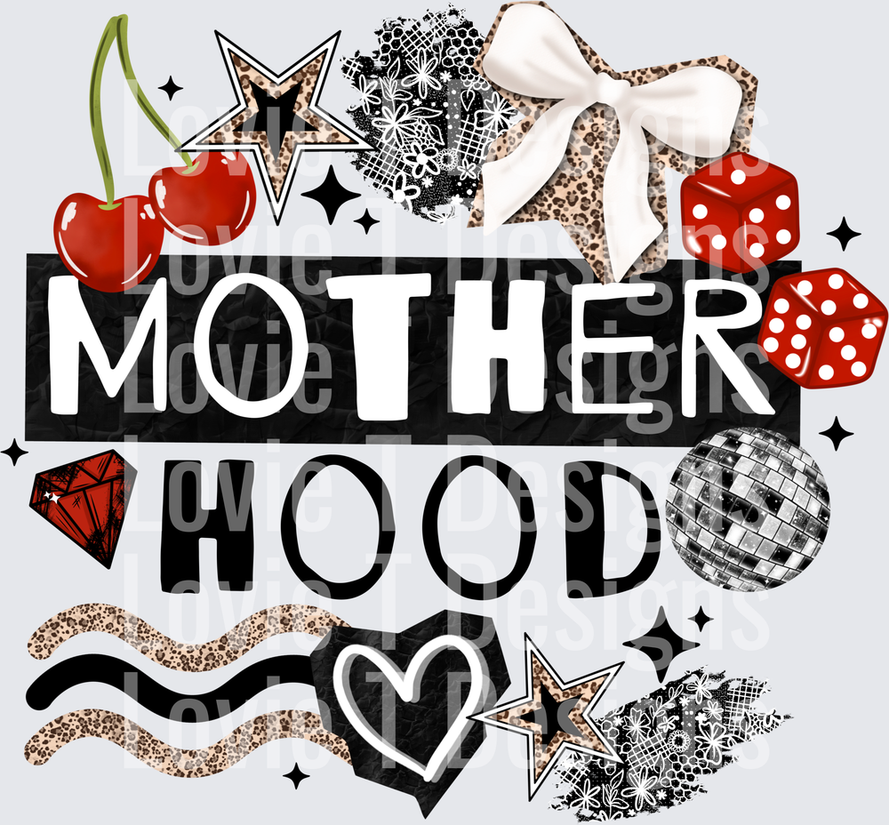 Motherhood Black Accents Mother's Day DTF transfer design
