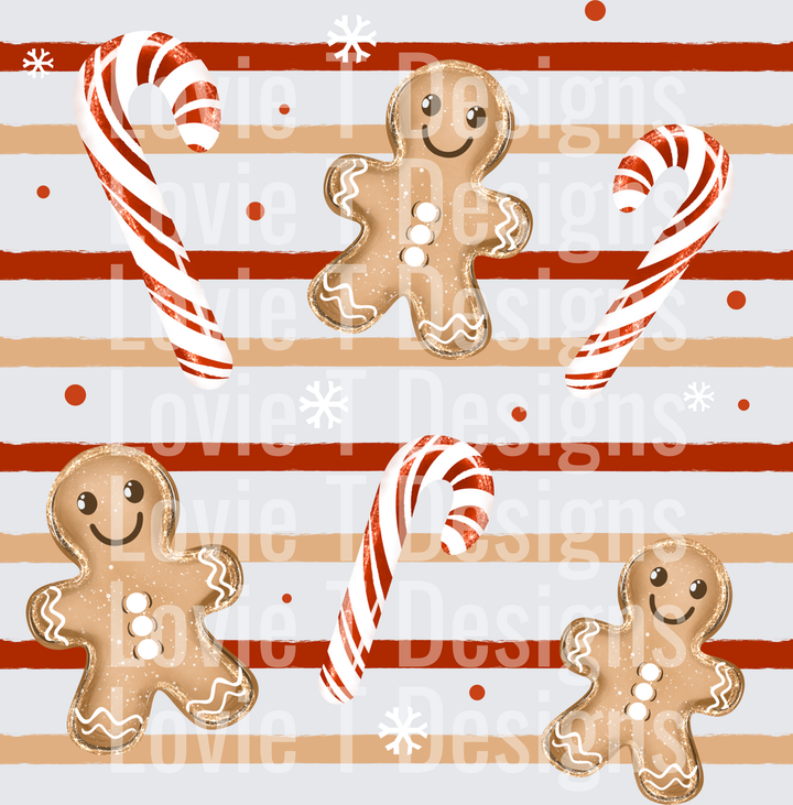 Gingerbread And Candy Cane Stripe Christmas DTF transfer design