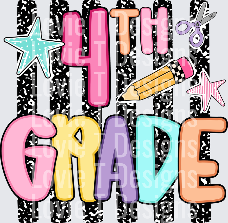 4th Grade Colorful Bold Typography School Supply Design