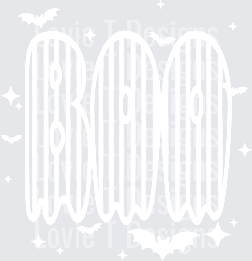 BOO STRIPE SINGLE COLOR WHITE Halloween DTF transfer design