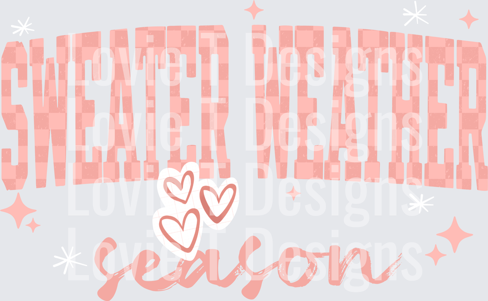 Sweater Weather Season (Pink Checkered) DTF transfer design