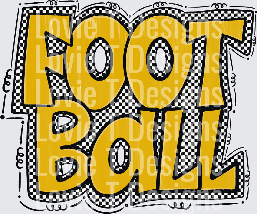 PreppyFootball Bold Gold Checkered Football Typography Graphic