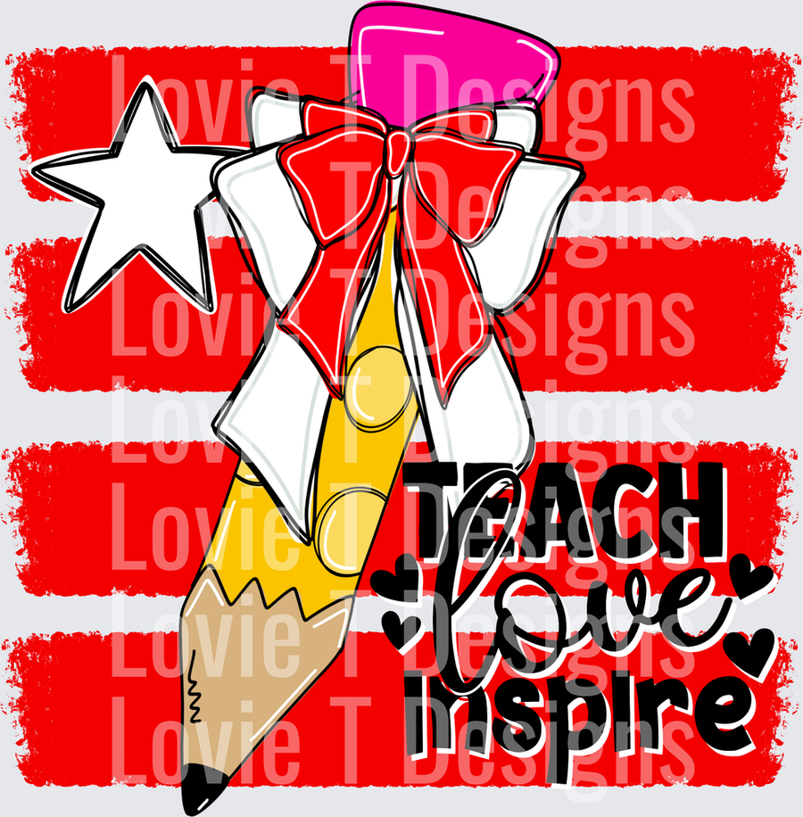 Teach Love Inspire Pencil Red Bow Star Stripes