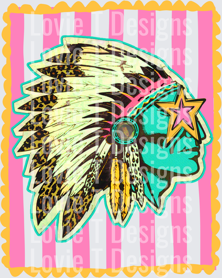 PREPPY MASCOT STRIPES CHIEFS INDIANS mascot DTF transfer design