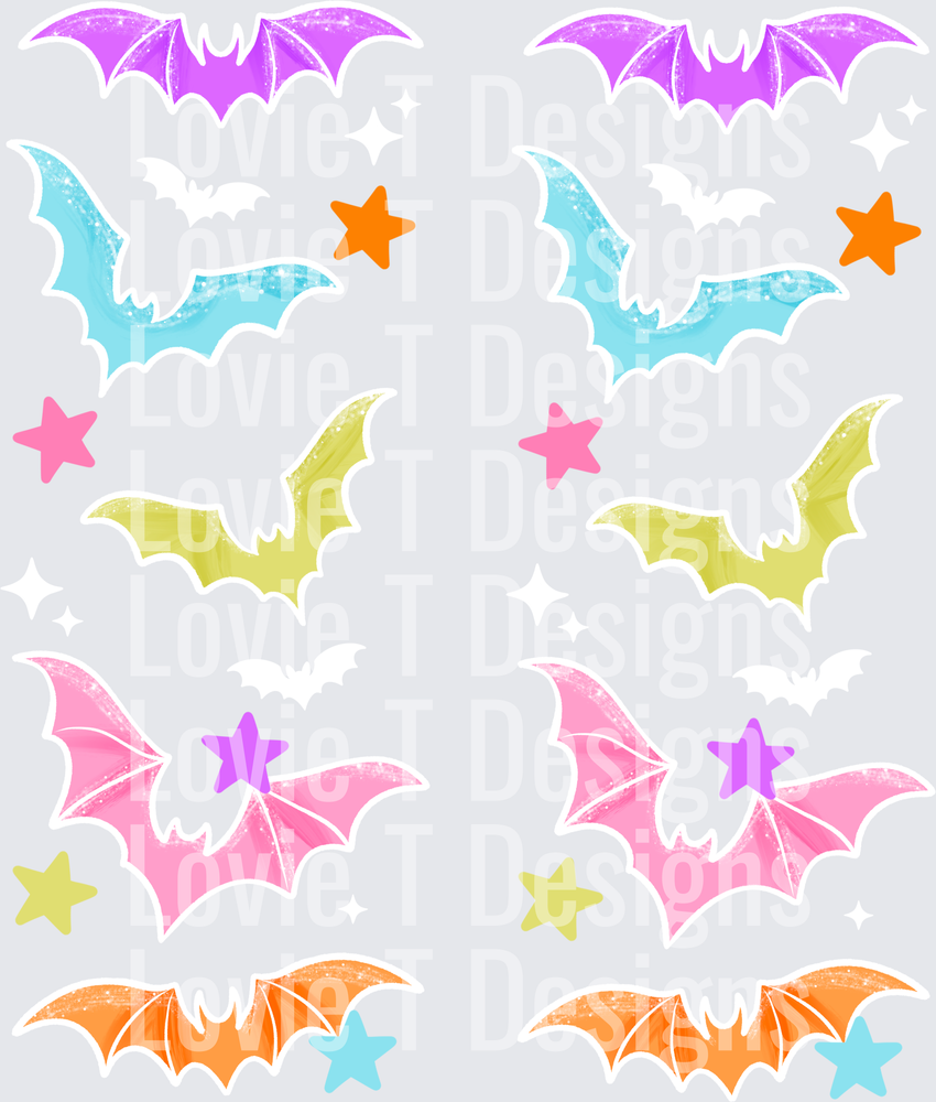COLORFUL BATS SLEEVE (WHITE) Halloween DTF transfer design