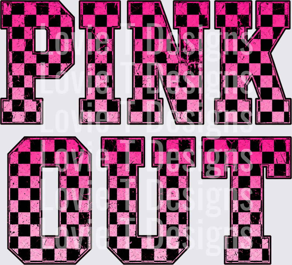 Pink Out Checkered Ombre Distressed DTF transfer design