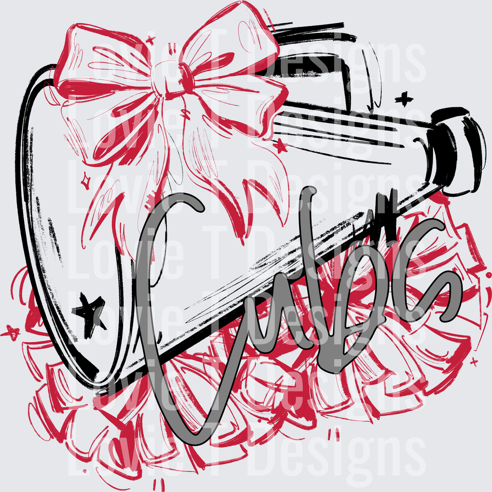 SKETCHY MEGAPHONE WITH BOW CUBS DEBRA