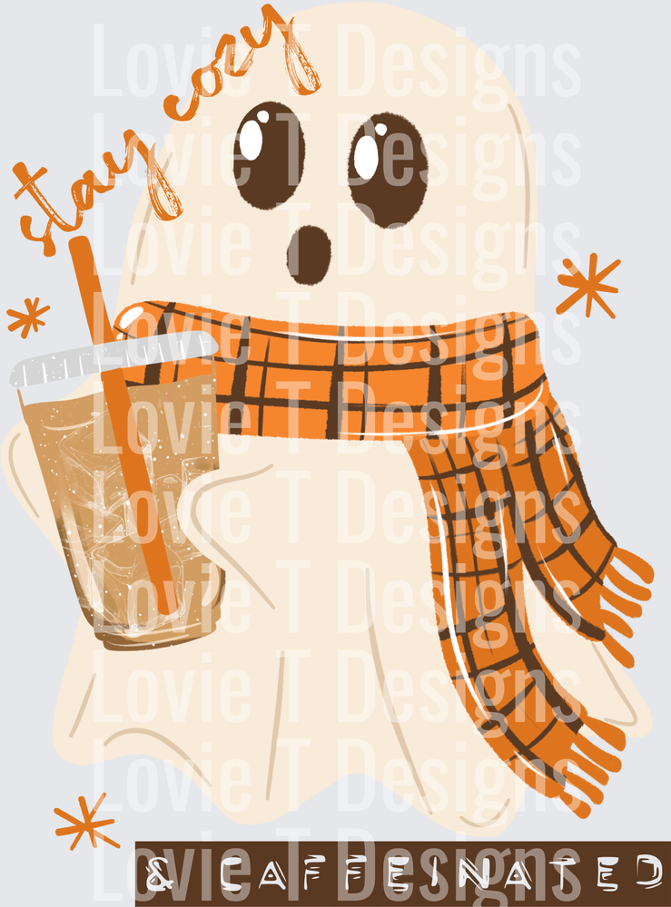Stay Cozy & Caffeinated Fall Ghost DTF transfer design