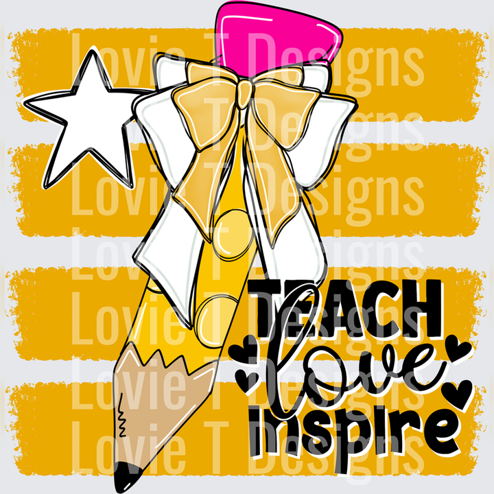 Teach Love Inspire Pencil Bow Gold – DTF Transfer