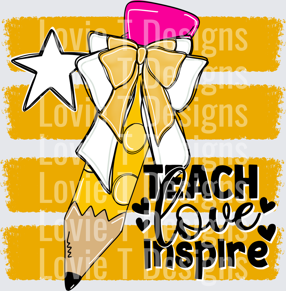 Teach Love Inspire Pencil With Bow And Star Teacher Design