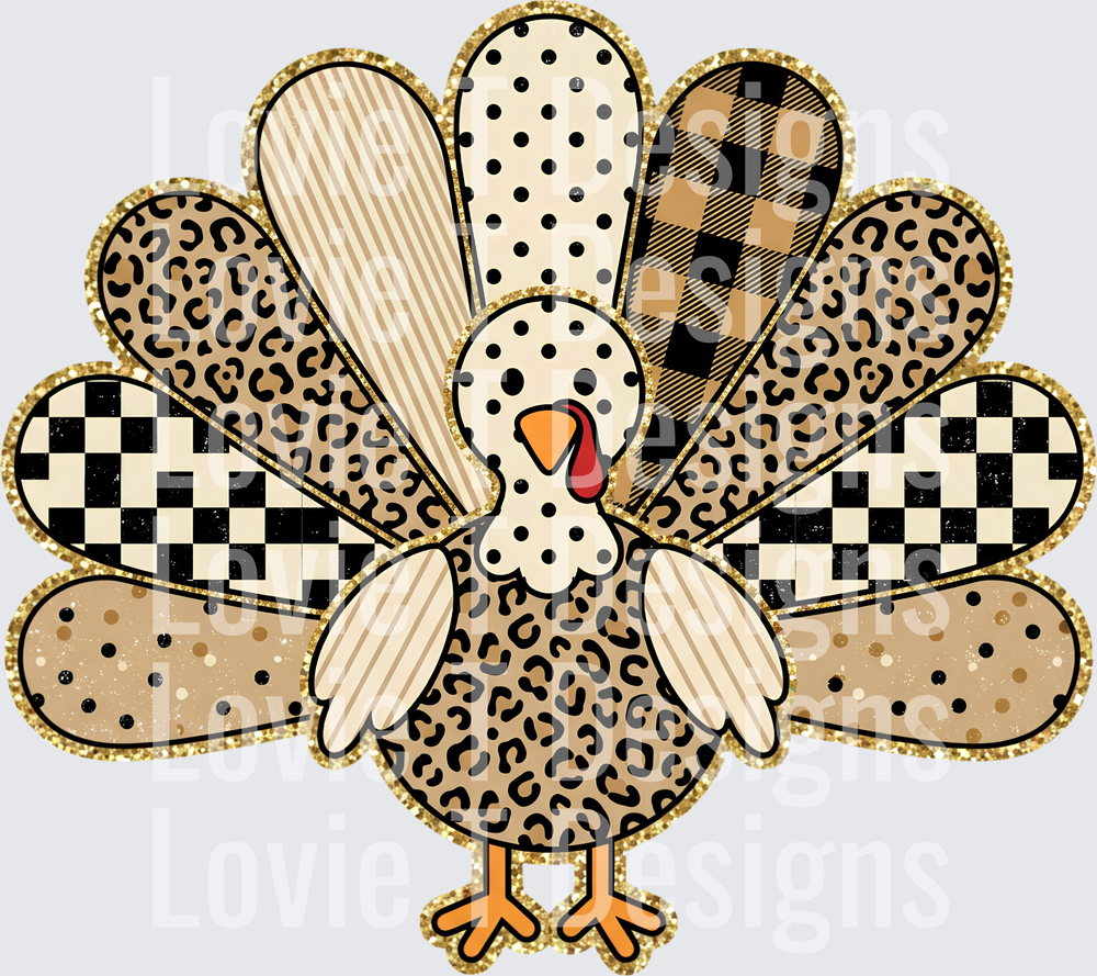 Patchwork Turkey DTF transfer design