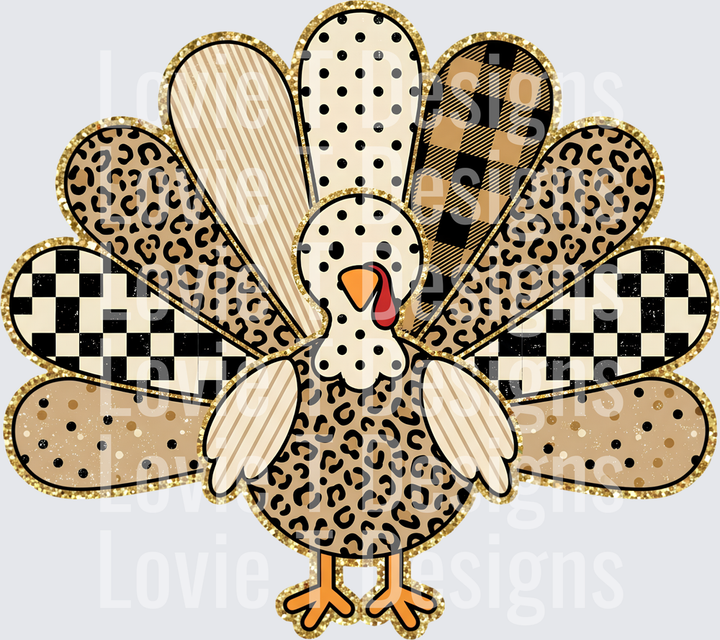 Patchwork Turkey DTF transfer design