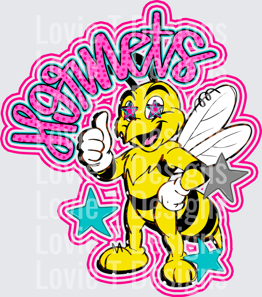 HORNETS PINK mascot DTF transfer design