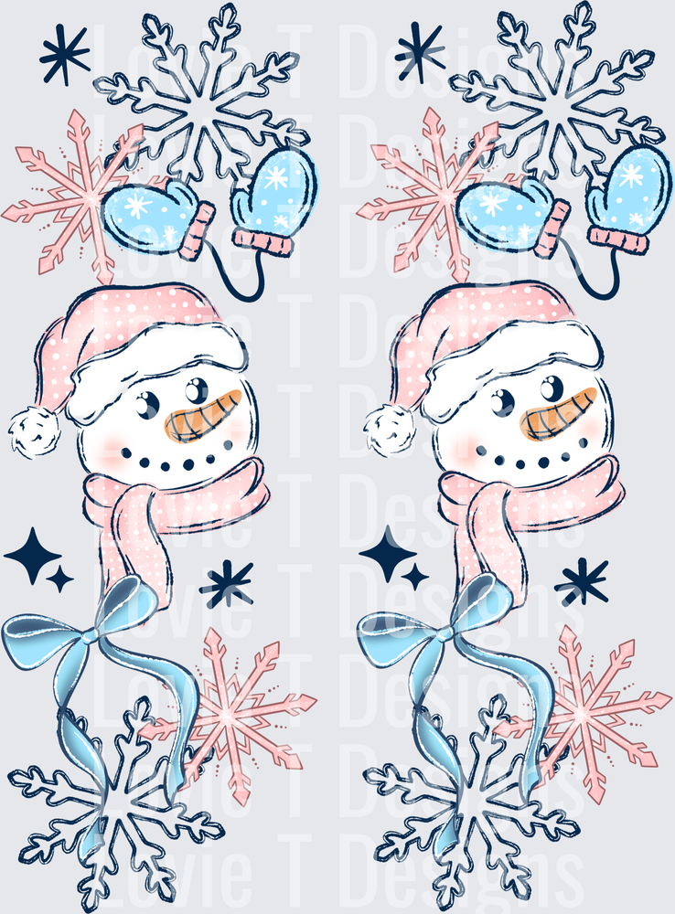 Baby It's Cold Outside Pink Snowman Sleeves DTF transfer design