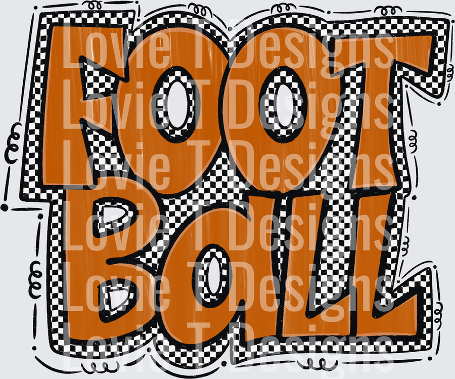 Preppy Football Bold Orange Chunky Retro Checkered Block Letter Typography