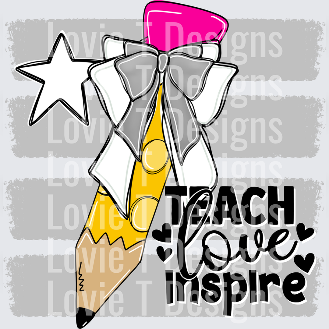 Teach Love Inspire Pencil Bow Light Gray – DTF Transfer