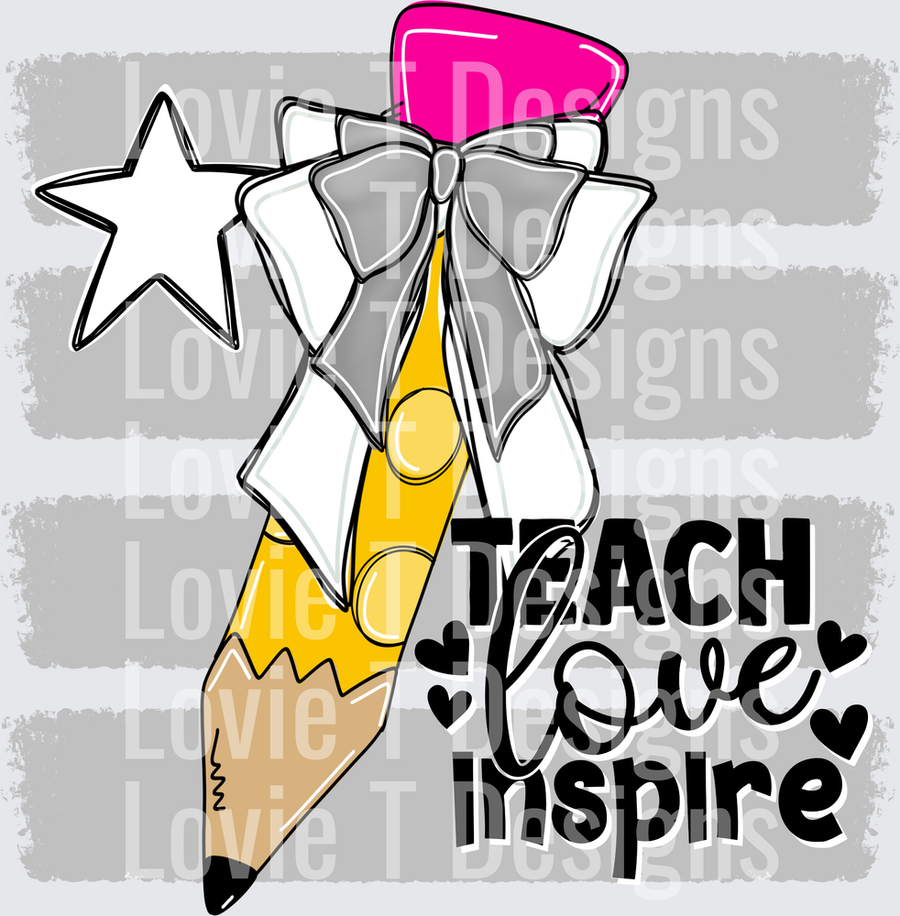 Teach Love Inspire Pencil with Bow and Star Teacher Design