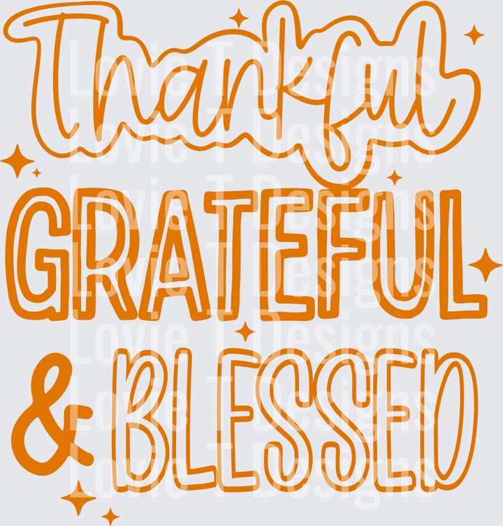 THANKFUL GRATEFUL BLESSED OUTLINE fall DTF transfer design