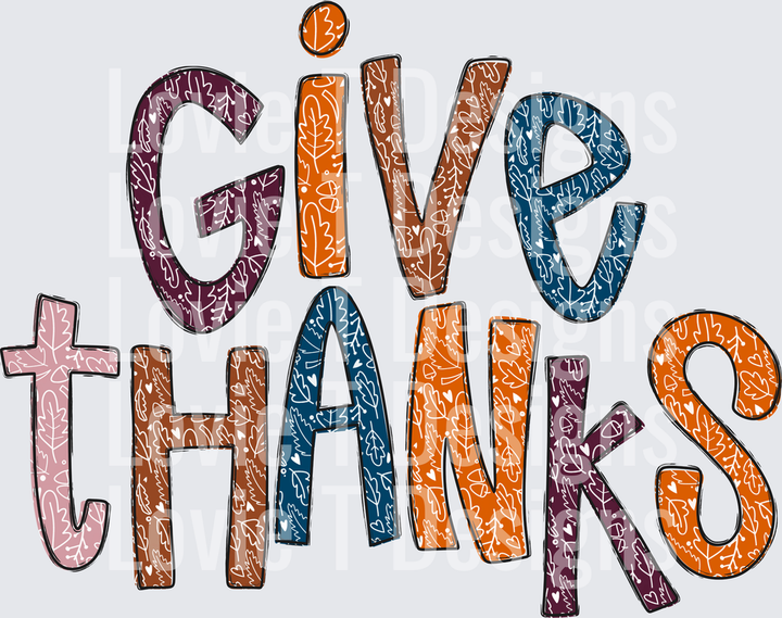 Give Thanks Leaves Thanksgiving DTF transfer design