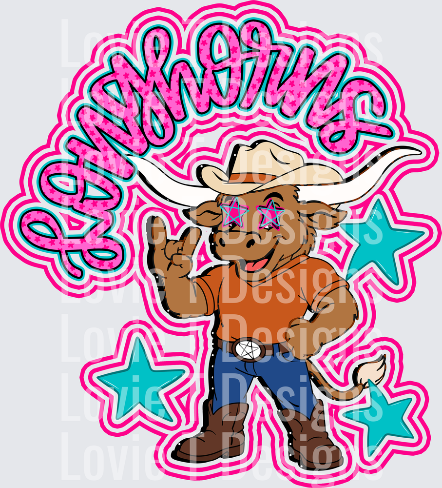 LONGHORNS PINK mascot DTF transfer design