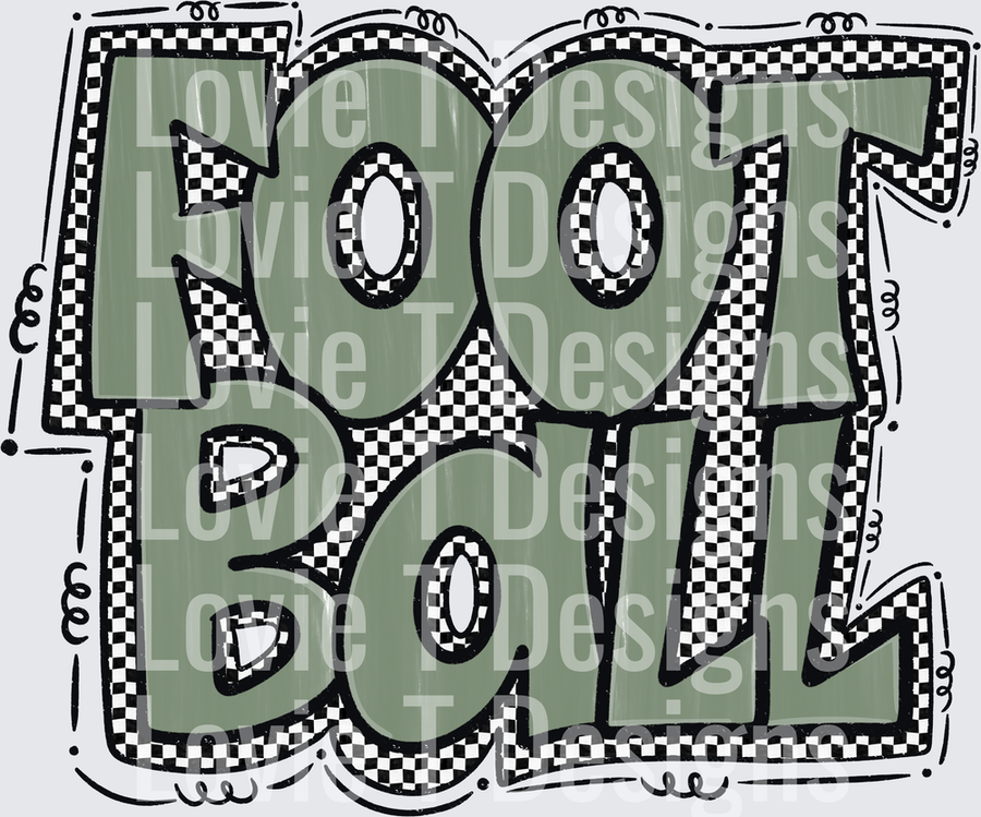 Preppy Football Bold Checkerboard Block Letter Typography with Sage Green and Black Checker Shadow