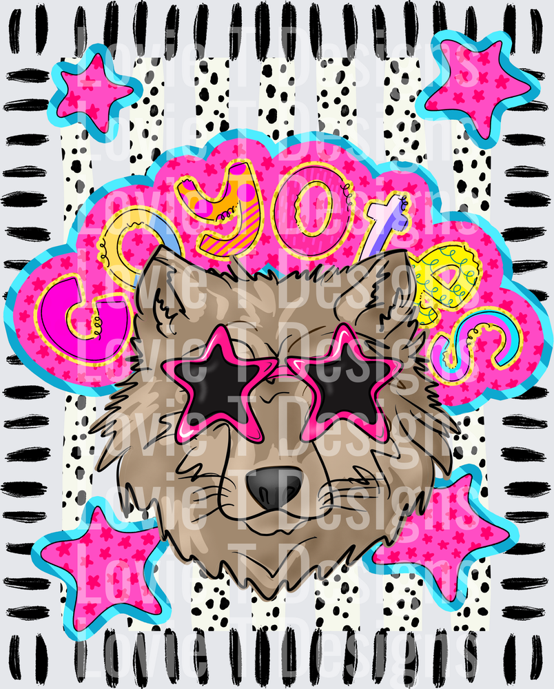 DOODLE STAR SUNGLASSES COYOTE mascot DTF transfer design