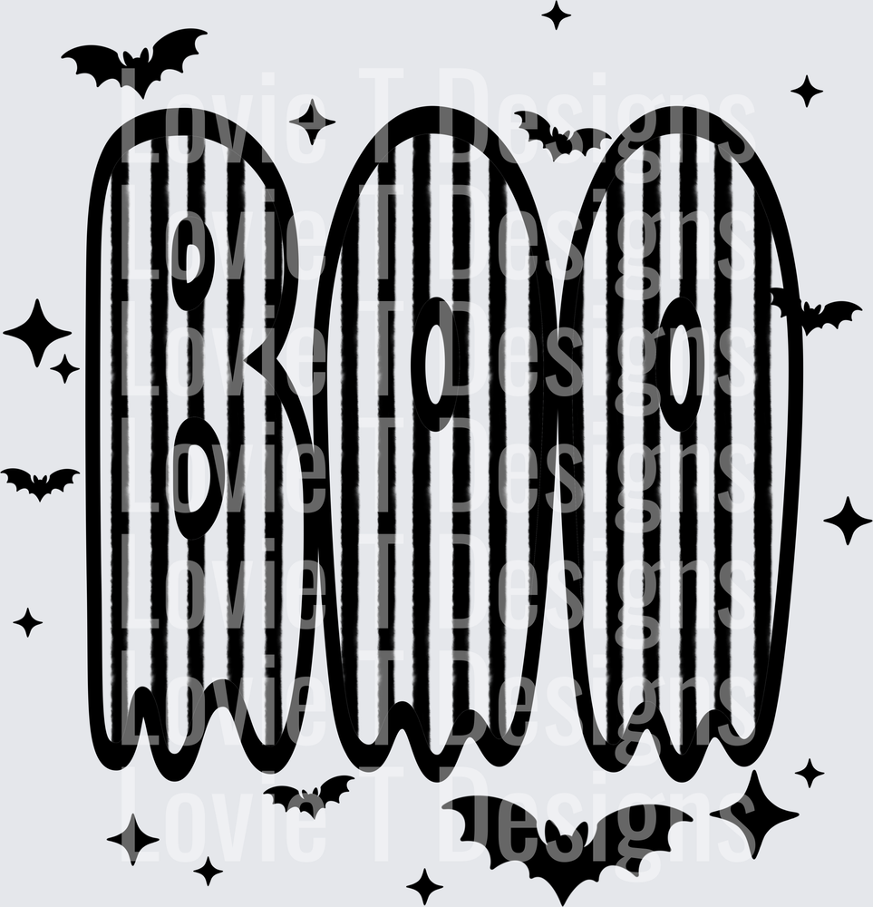 BOO STRIPE SINGLE COLOR BLACK Halloween DTF transfer design