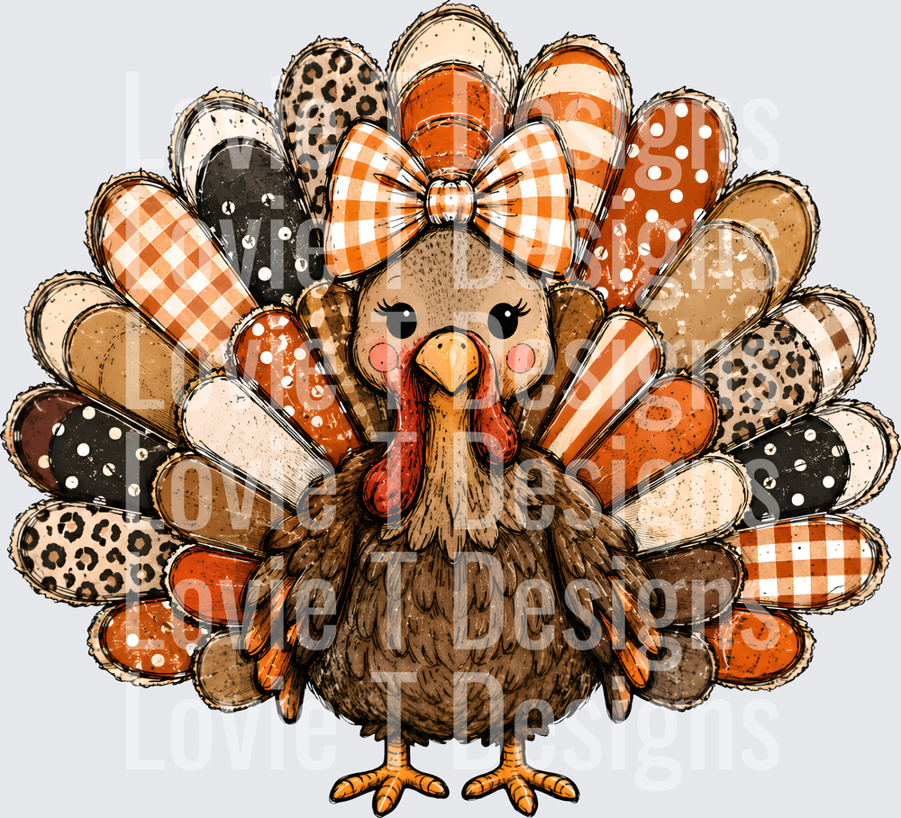 Turkey Girl Patterns Thanksgiving DTF transfer design