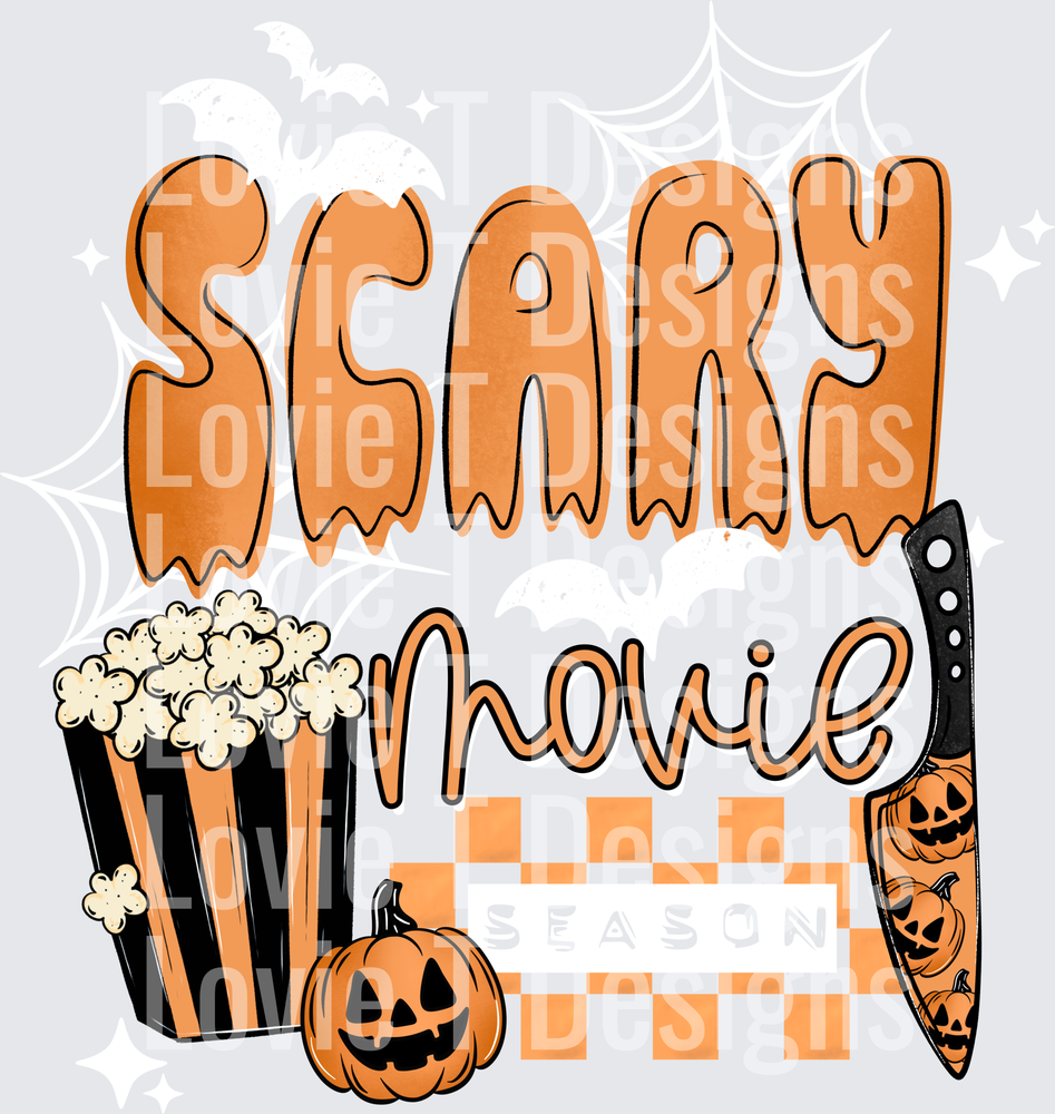 SCARY MOVIE SEASON WHITE Halloween DTF transfer design