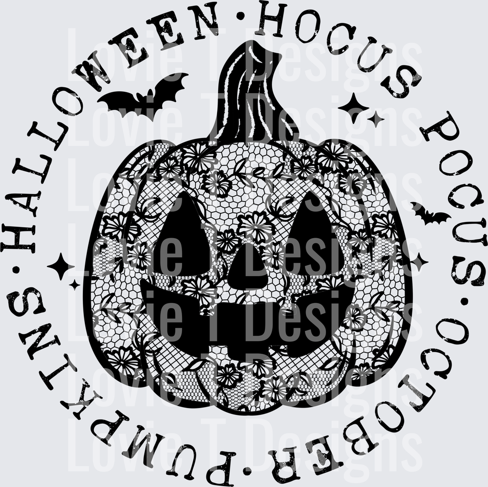 LACE PUMPKIN CIRCLE SINGLE COLOR BLACK 2 halloween DTF transfer design