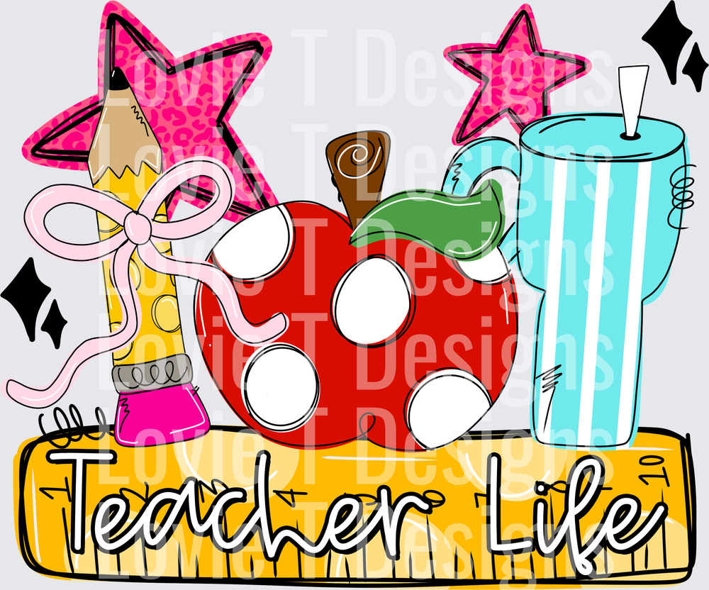 Teacher Life Pencil Apple Tumbler Leopard Star Ruler