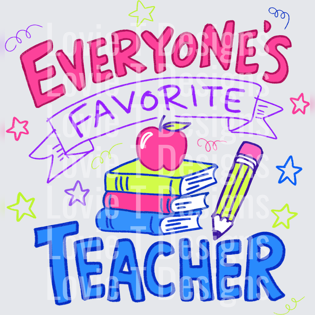 Everyone's Favorite Teacher Apple Books Pencil Stars – DTF Transfer – product image