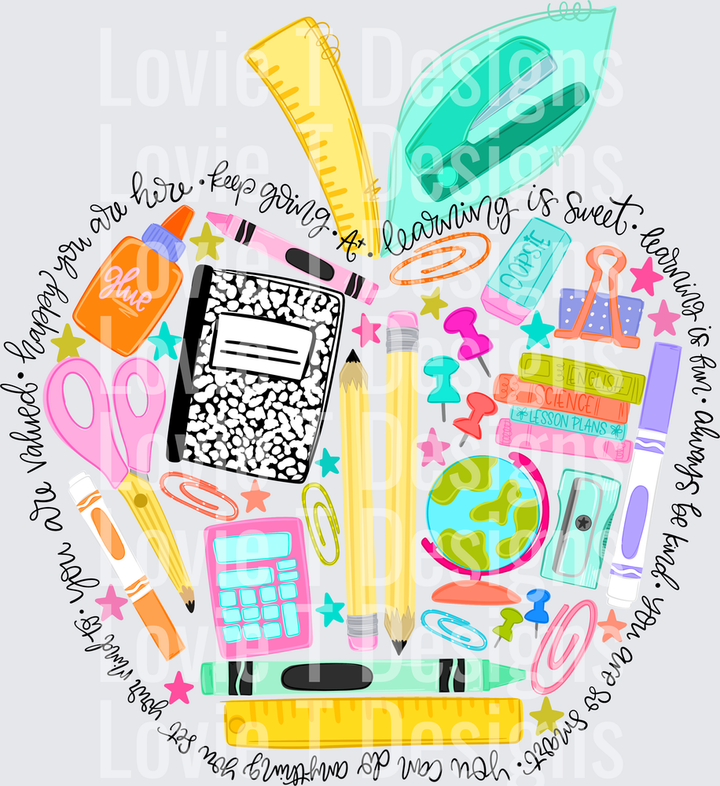 SCHOOL SUPPLY APPLE back-to-school DTF transfer design