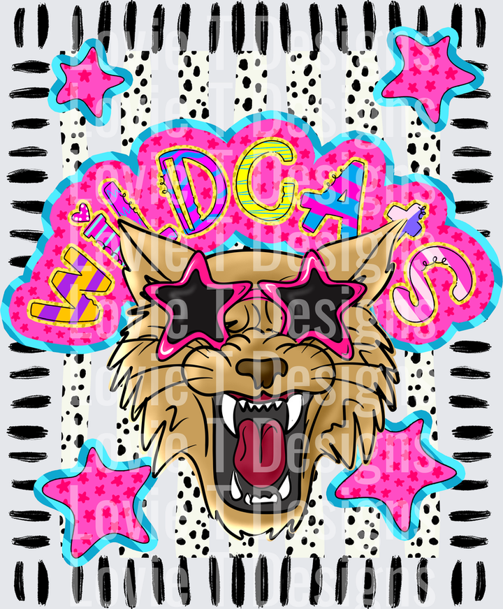 Doodle Star Sunglasses Wildcat mascot DTF transfer design