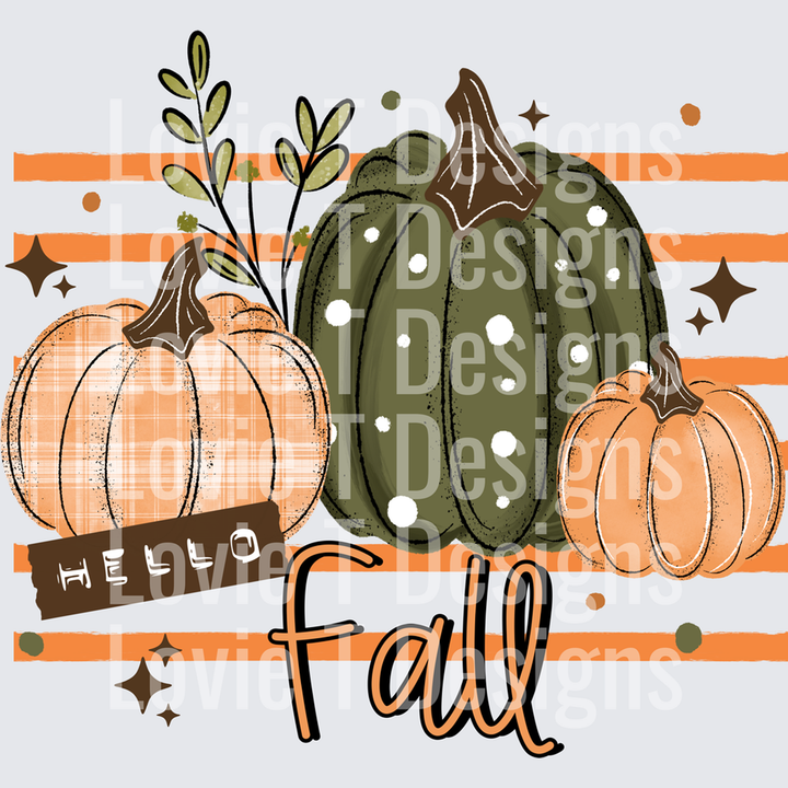 Hello Fall Pattern Pumpkins and Stripes – DTF Transfer – product image